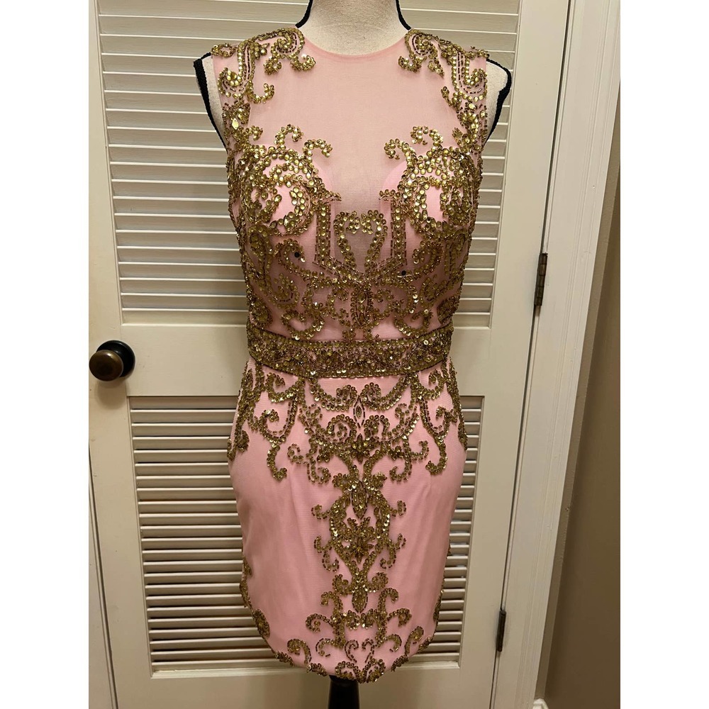 107. Angela & Alison Short Prom Dress in Light Pink